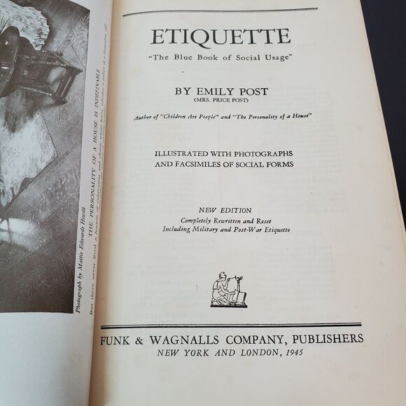 Etiquette by Emily Post : The Blue Book of Social Usage, Hardcover No DJ, 1945 - Picture 3 of 16